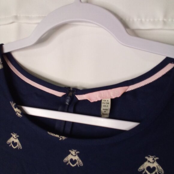 Joules Dress Women 2 Half Bell Sleeve Gardenia Bees With Heart Blue White - Picture 9 of 16
